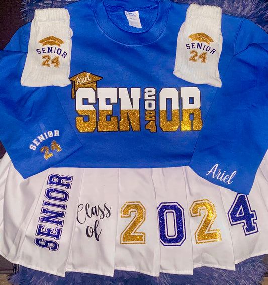 Graduation Senior Outfit Set - Sweater & Skirt, Class of 2025/2026 School Spirit Apparel